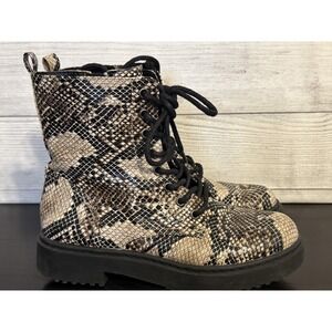 Women's Snakeskin Lace-Up Zip Boots Size 7.5 Faux Leather .5" Heel Like New